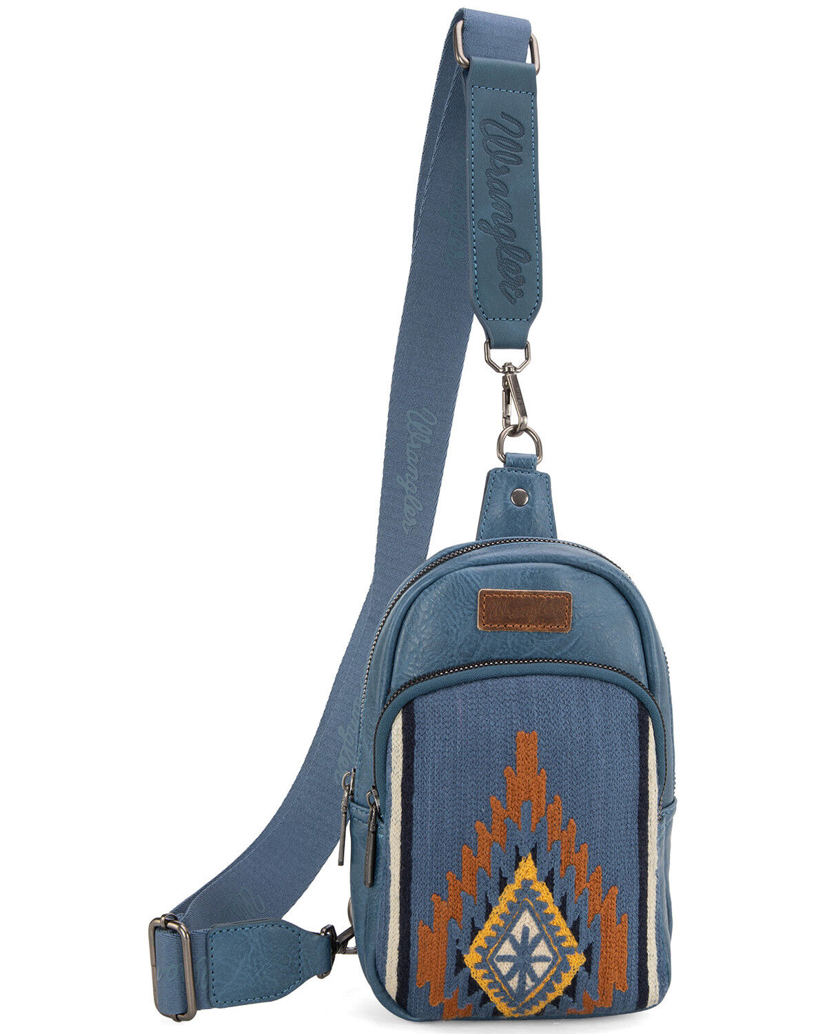 Image #4 - Wrangler Women's Daenery's Winter Southwestern Knitted Sling Bag, Blue, hi-res