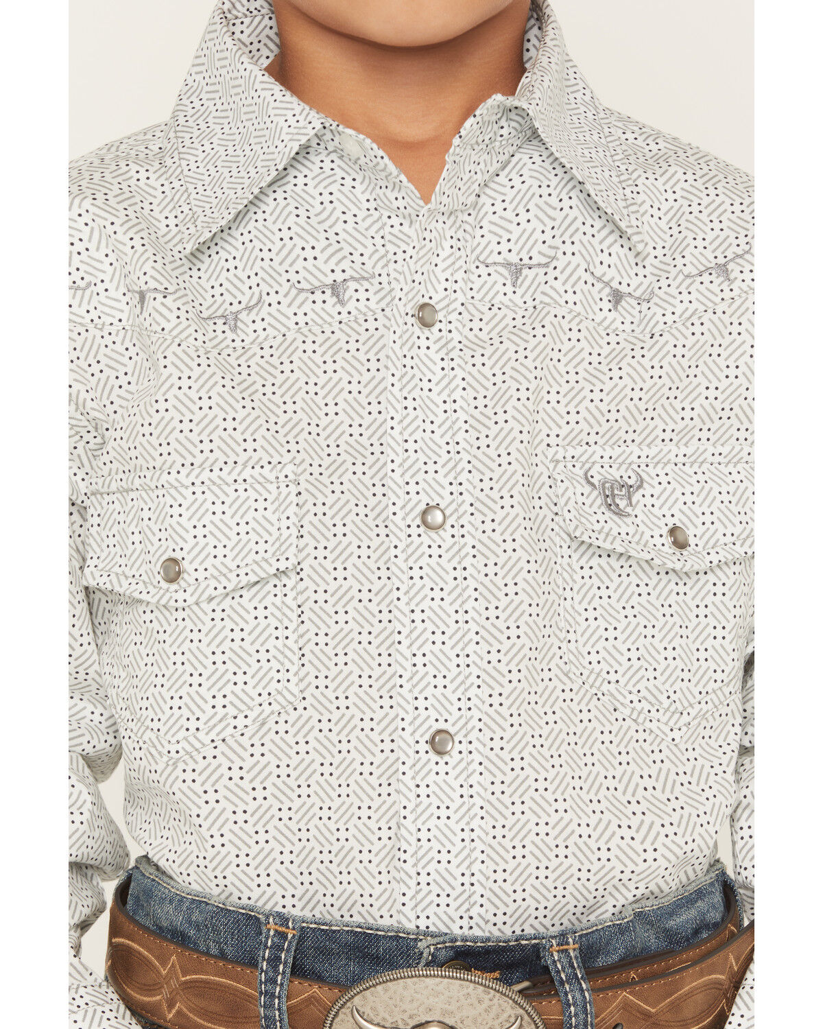 Cowboy Hardware Boys' Geo Print Long Sleeve Pearl Snap Stretch Western Shirt