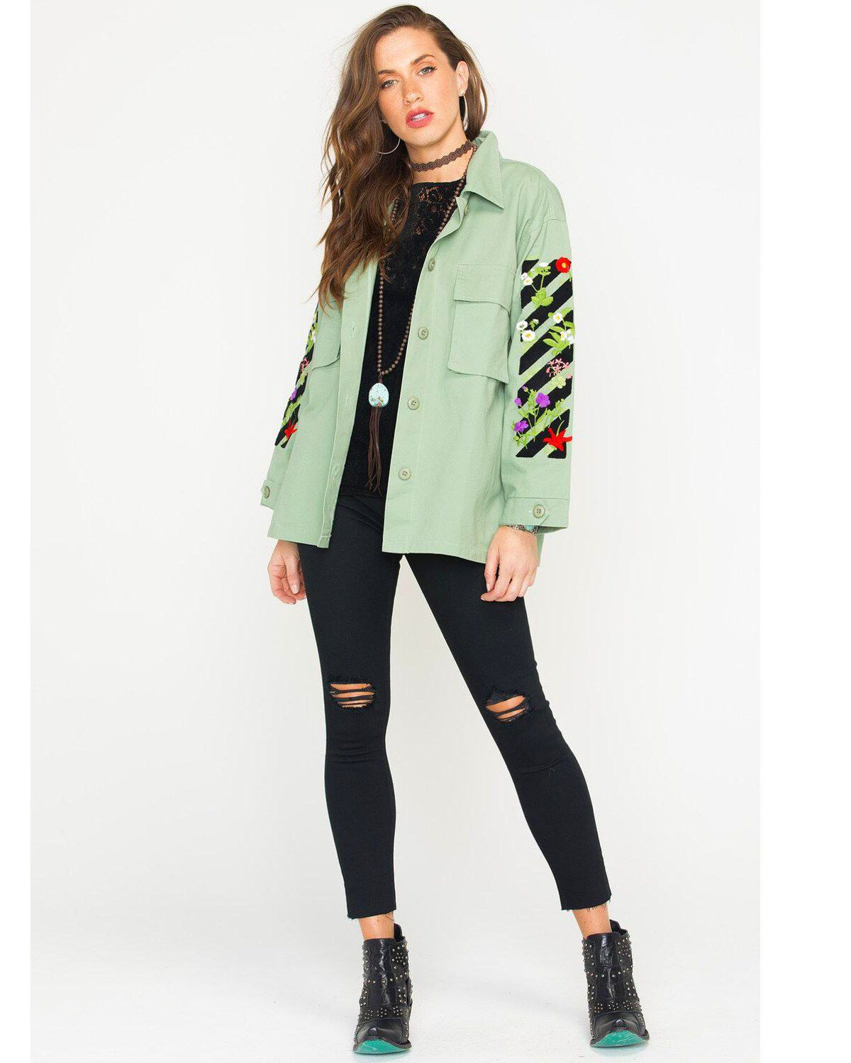 embroidered green jacket