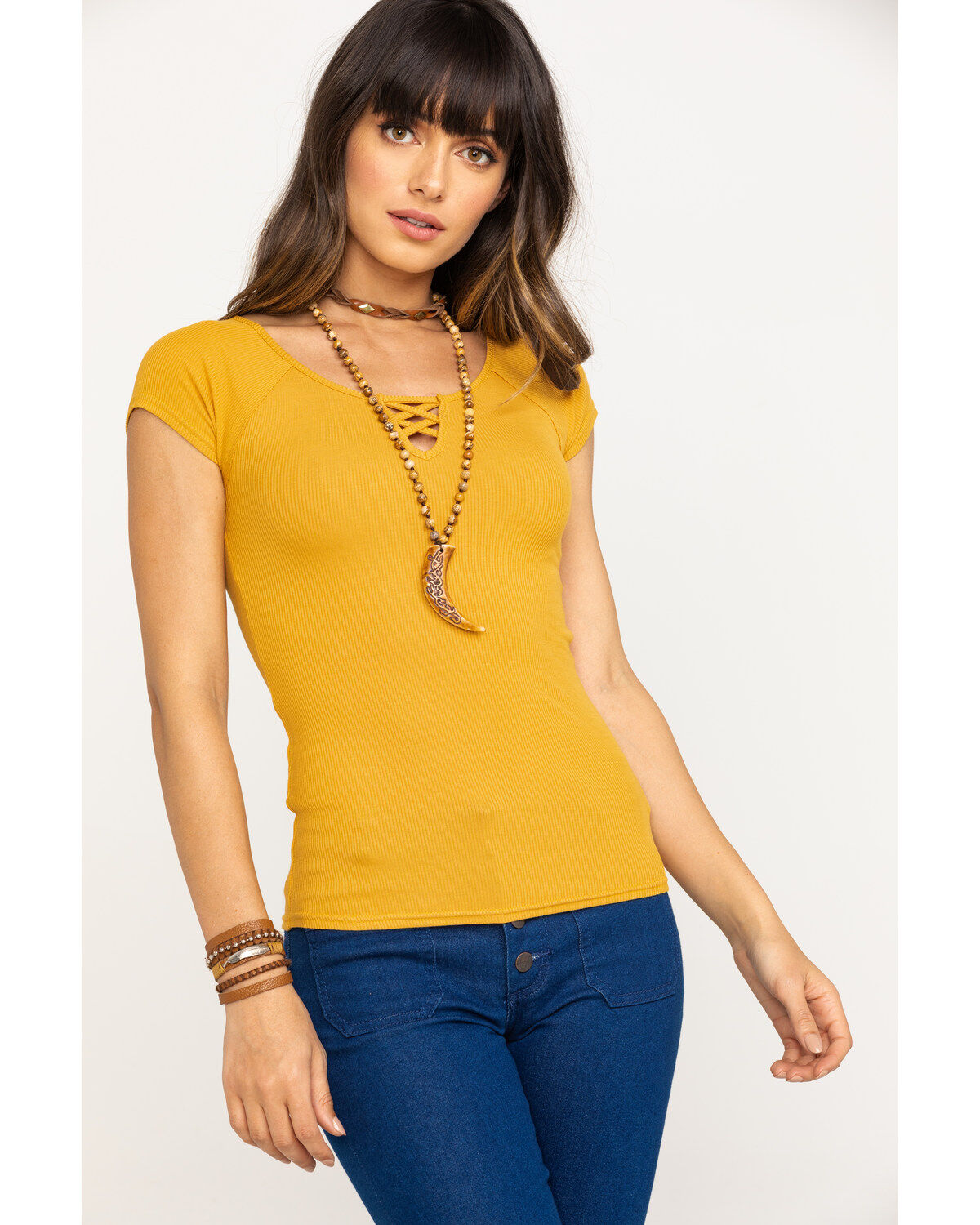Image #1 - Shyanne Women's Lace Up Short Sleeve Tee, , hi-res