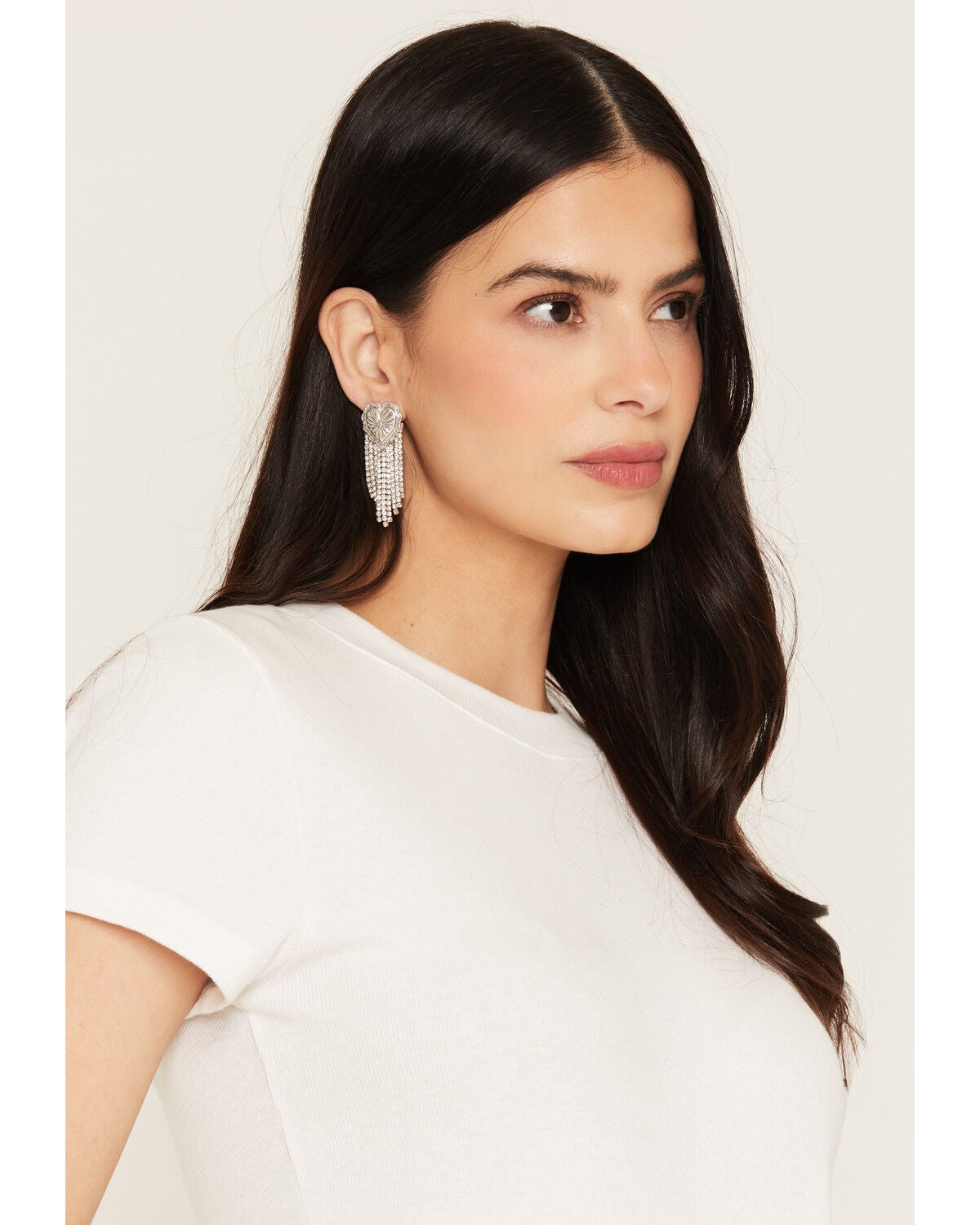 Lainey Wilson Women's Heart Concho Fringe Earrings, Silver, hi-res