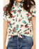 Shyanne Girl's Floral Print Short Sleeve Tie Front Western Snap Shirt, Ivory, hi-res