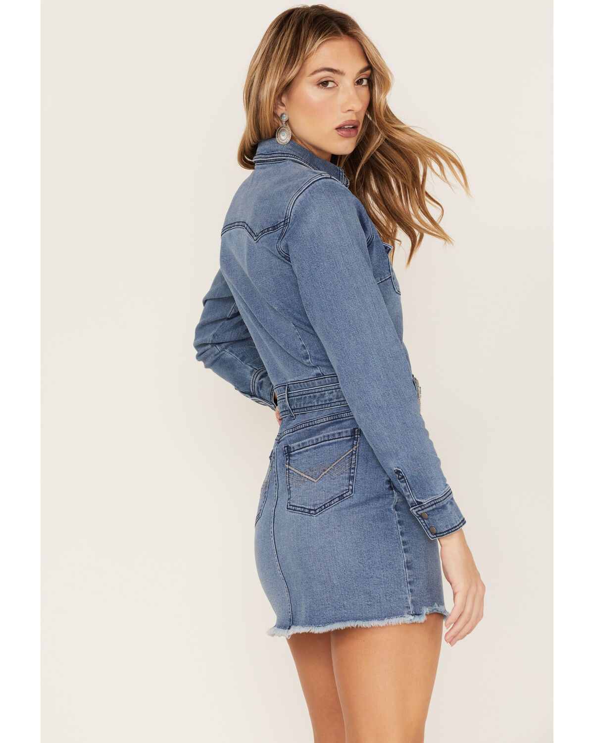 Image #4 - Idyllwind Women's Delaney Medium Wash Belted Western Denim Mini Dress, Blue, hi-res