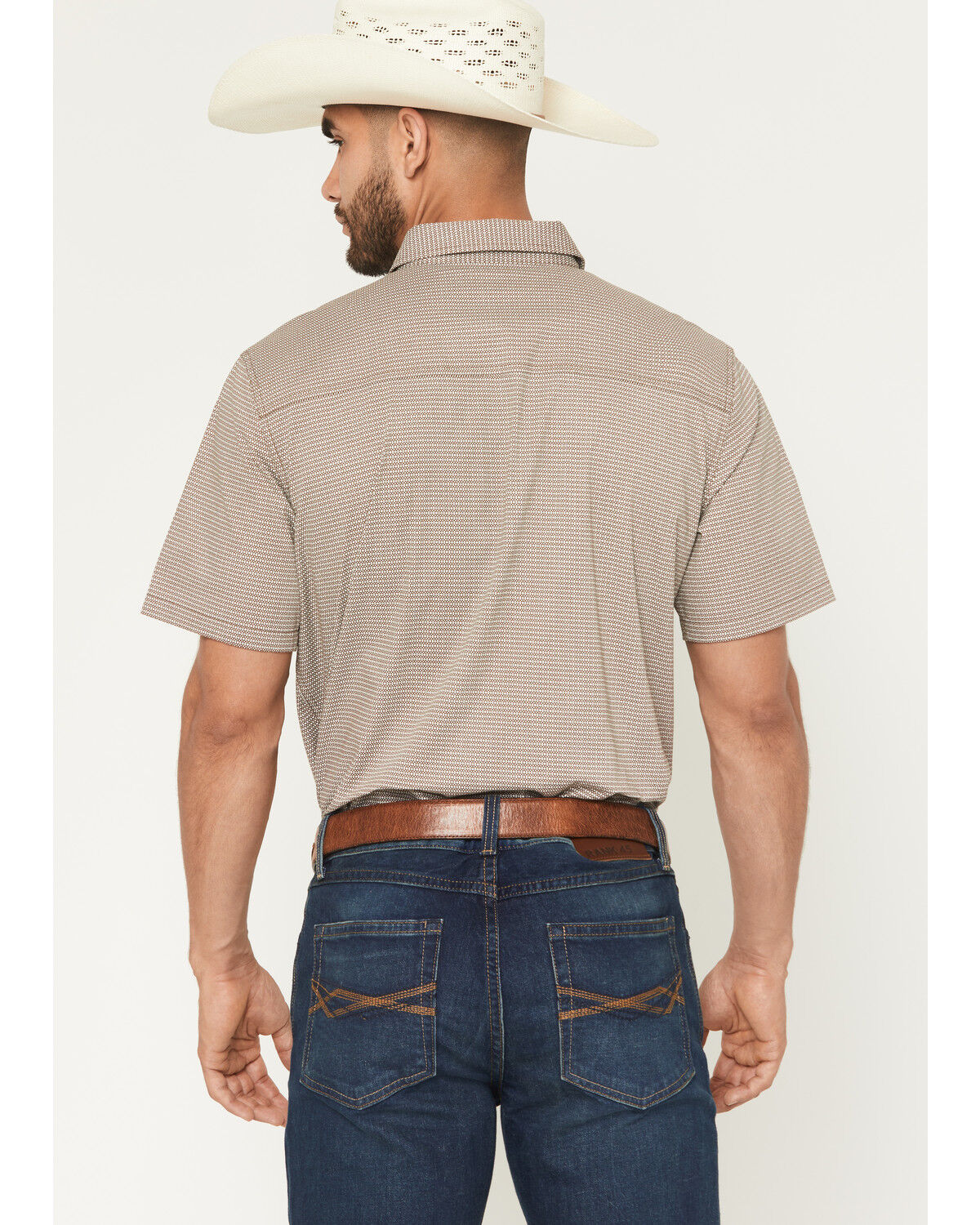 Image #4 - RANK 45® Men's Canyon Echo Micro Geo Print Short Sleeve Button-Down Stretch Western Shirt, Lt Brown, hi-res