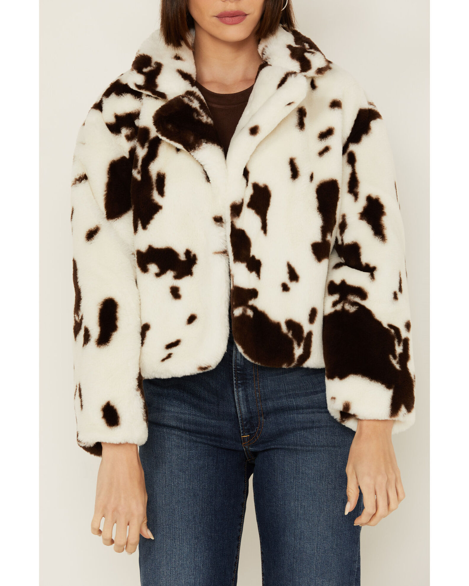 Ashley Women's Cow Print Faux Fur Jacket | Boot Barn