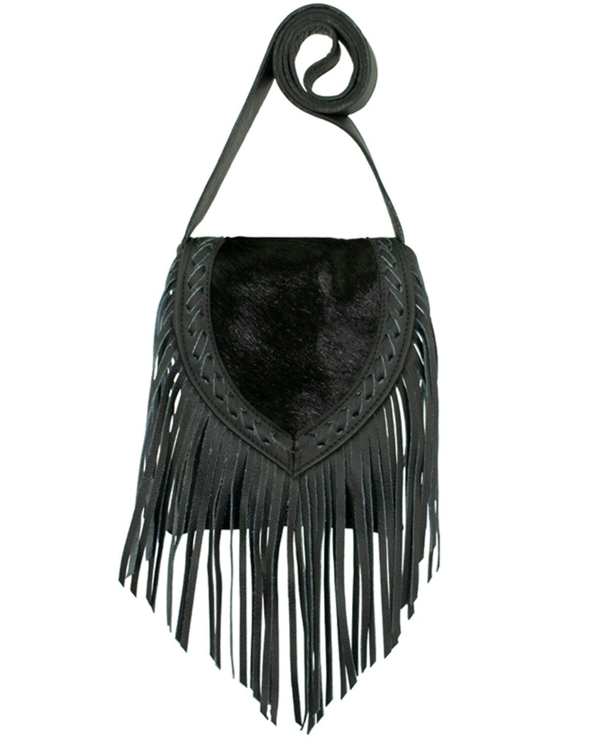 American West Women's Hair-On Fringe Saddle Crossbody, Black, hi-res
