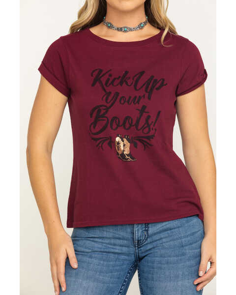 Image #4 - Shyanne Women's Wine Kick Up Your Boots Graphic Tee, , hi-res