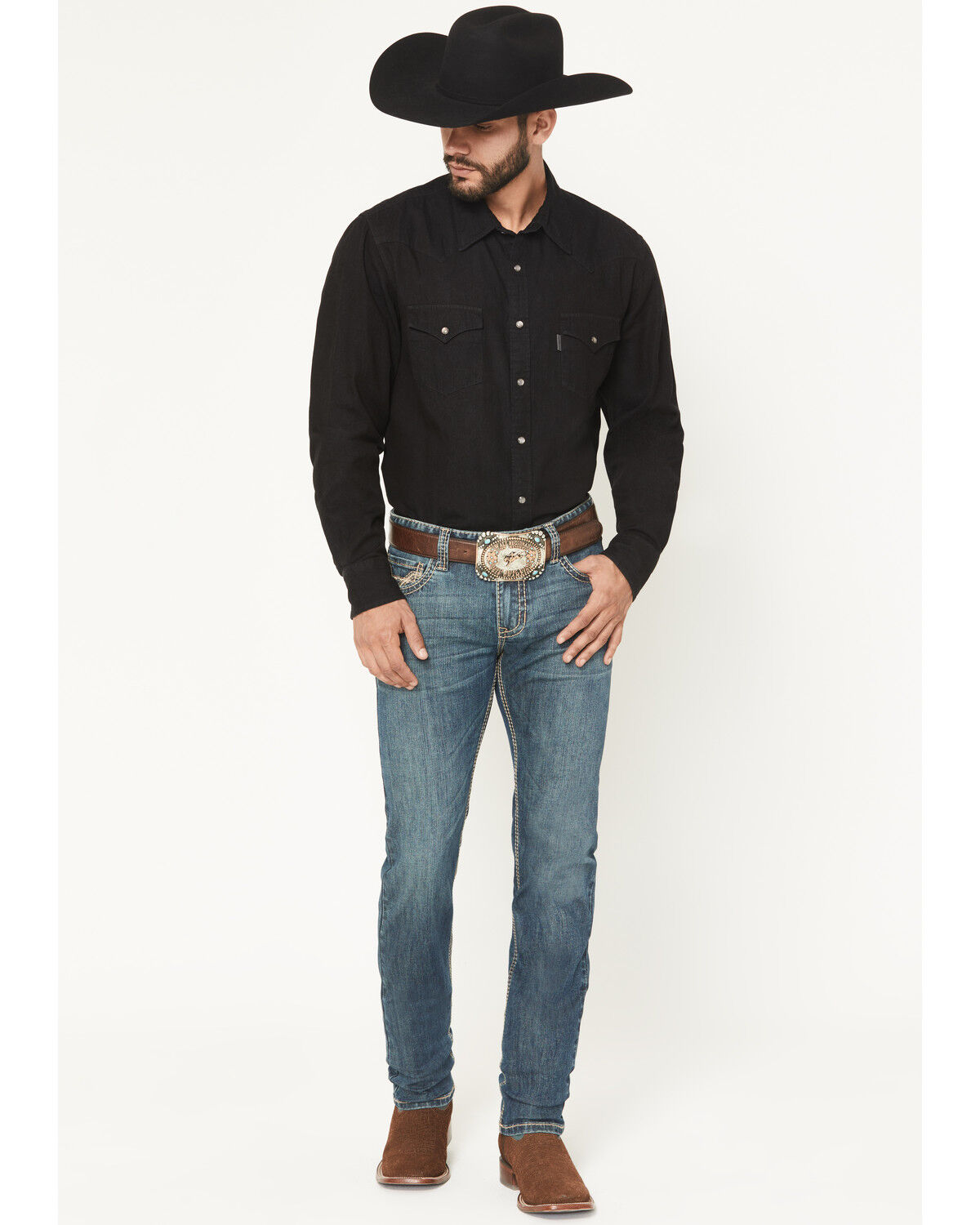 Image #1 - Rock & Roll Denim Men's Rifle Medium Vintage Wash Skinny Reflex Stretch Denim Jeans, Medium Wash, hi-res