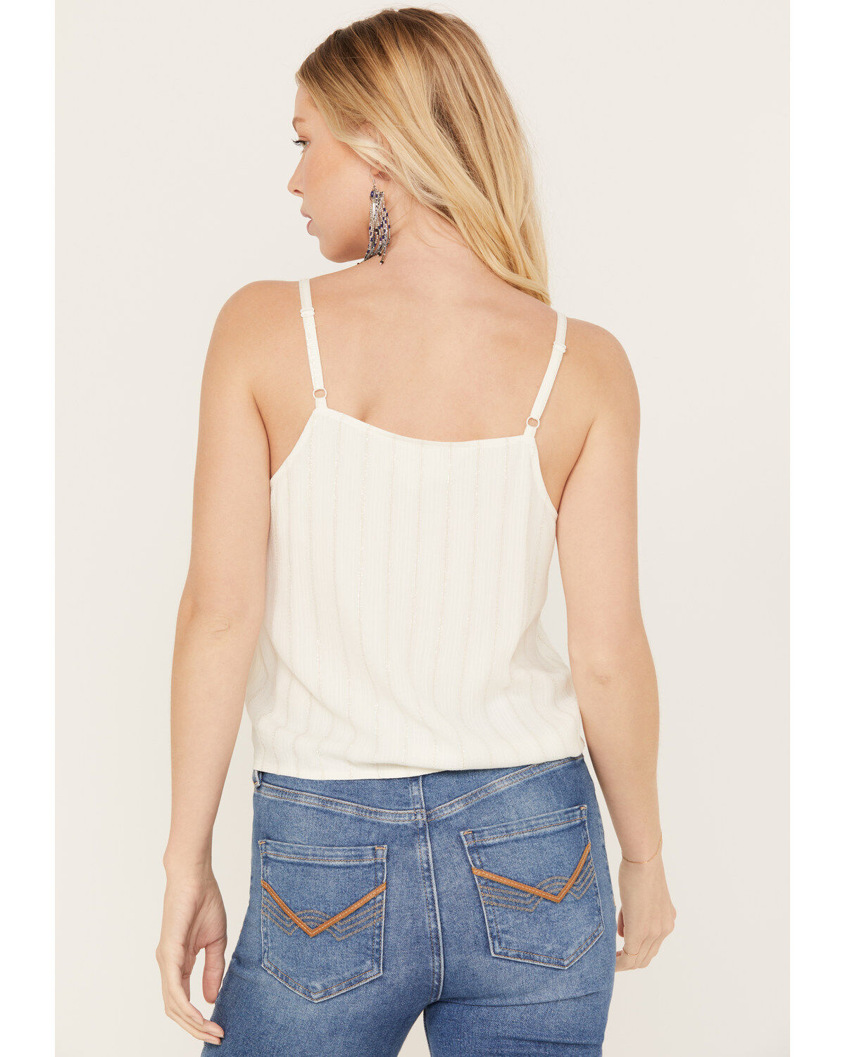 Image #4 - Idyllwind Women's Rio Metallic Striped Tie Tank Top, Ivory, hi-res