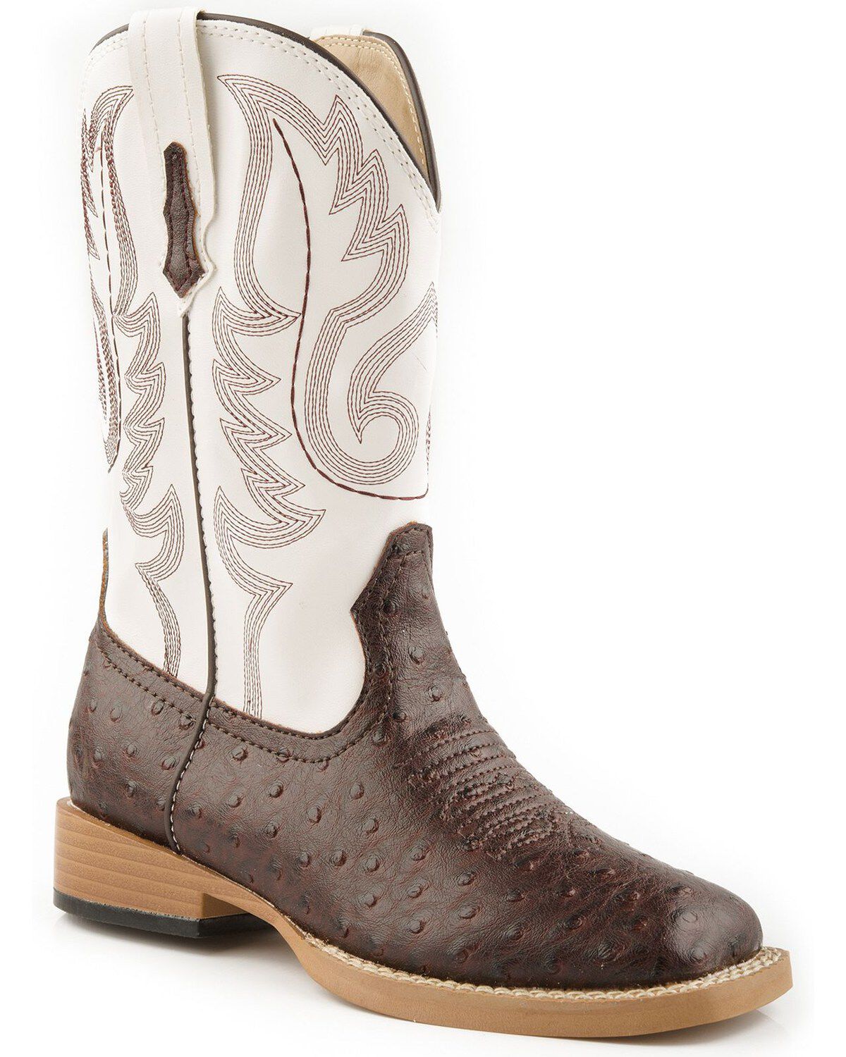 Roper Kid's Ostrich Print Western Boots, Brown, hi-res