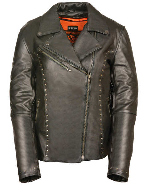 Image #1 - Milwaukee Leather Women's Classic Studded Motorcycle Leather Jacket, Black, hi-res