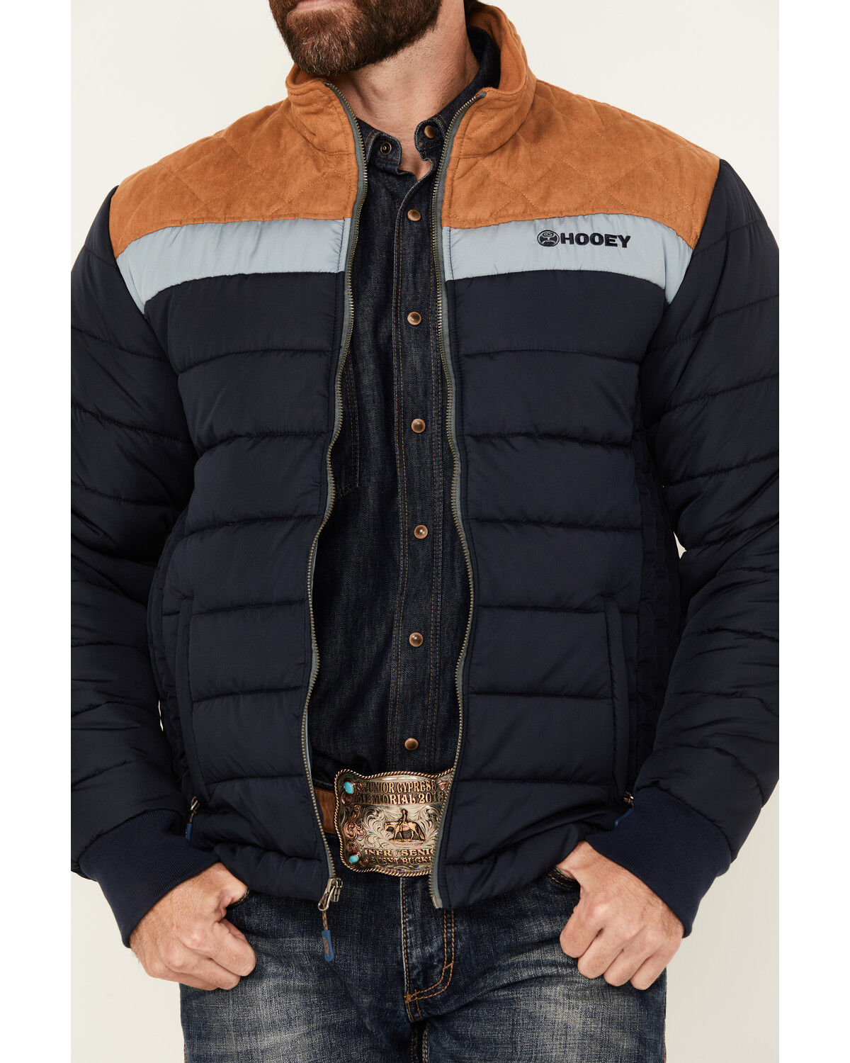 Image #3 - Hooey Men's Colorblock Packable Puffer Jacket, Navy, hi-res