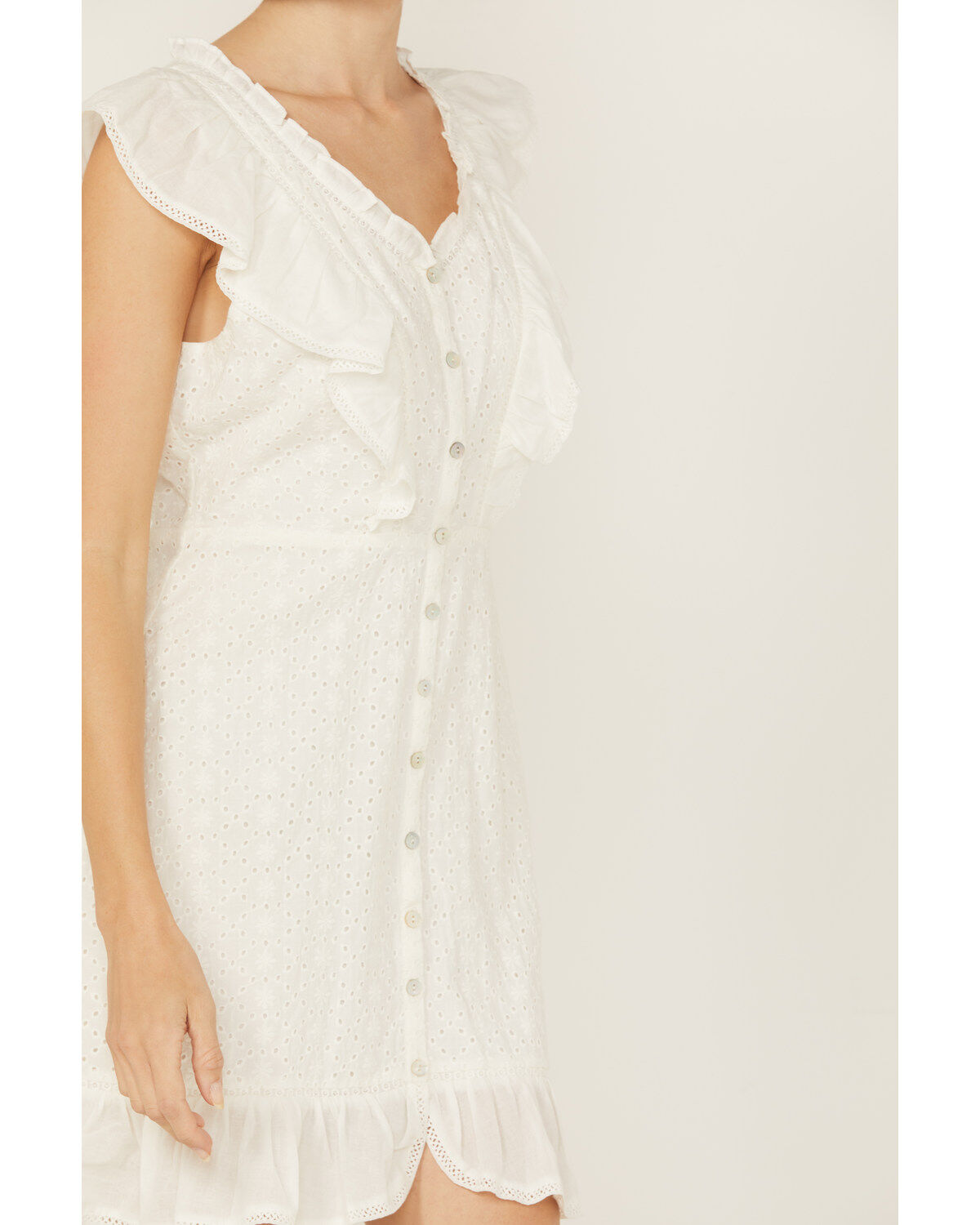 Image #3 - Shyanne Women's Ruffle Trim Eyelet Mini Dress, White, hi-res