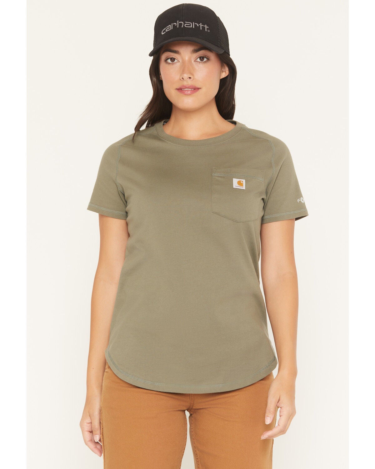 Carhartt Women's Force Relaxed Fit Midweight Short Sleeve Pocket Tee, Olive, hi-res