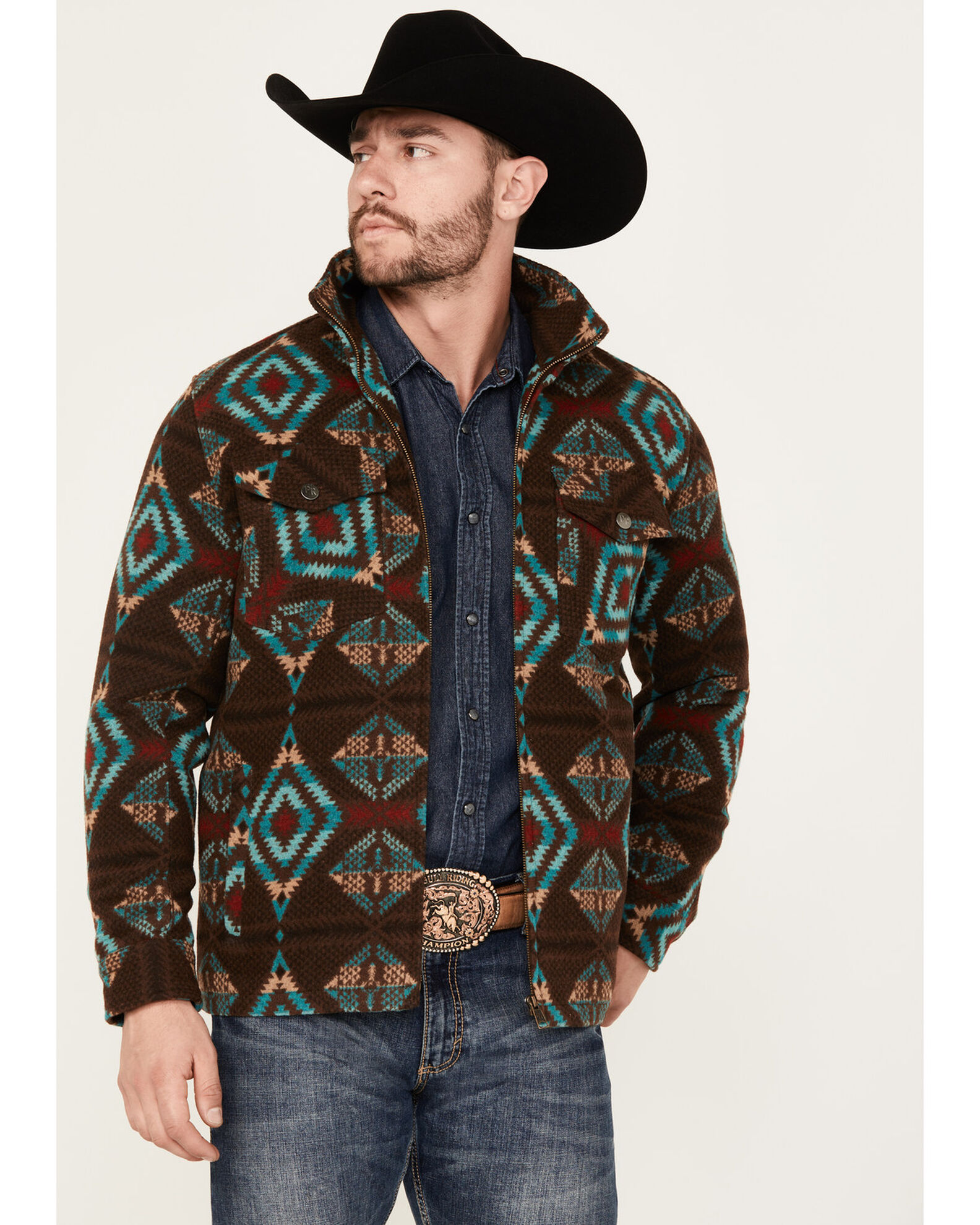 Powder River Outfitters by Panhandle Men s Wool Multicolor Zip Snap Jacket