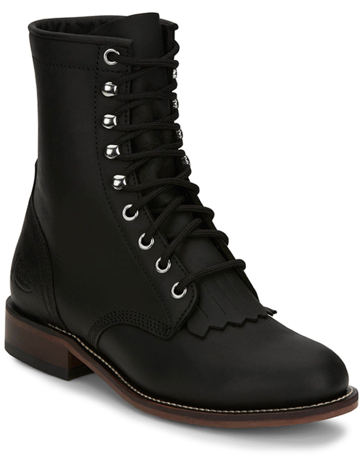 Justin Women's McKean Lace-Up Boots - Round Toe, Black, hi-res