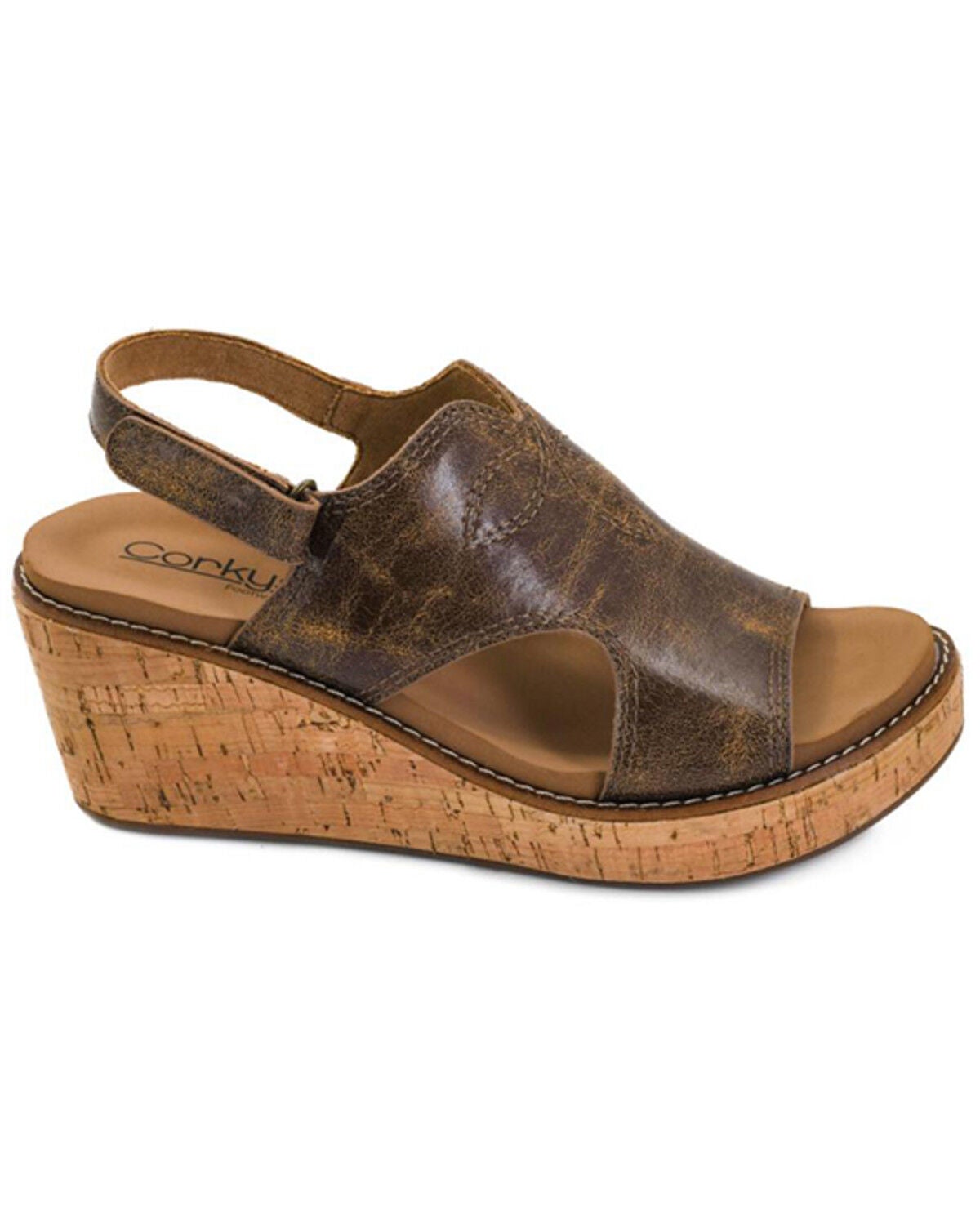 Image #1 - Corkys Women's Darlin Wedge Sandals, Cognac, hi-res