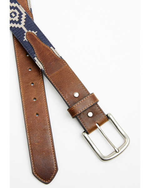 Image #2 - Cody James Men's Clayton Southwestern Cross Stich Leather Belt , Blue, hi-res