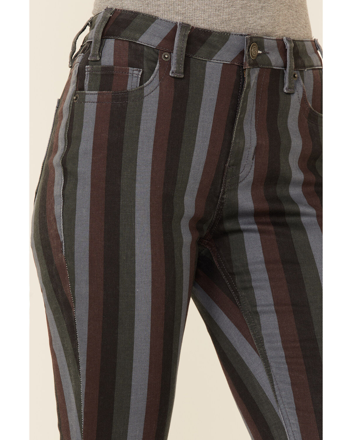 Image #2 - Rock & Roll Denim Women's Striped High Rise Stretch Flare Jeans, Multi, hi-res