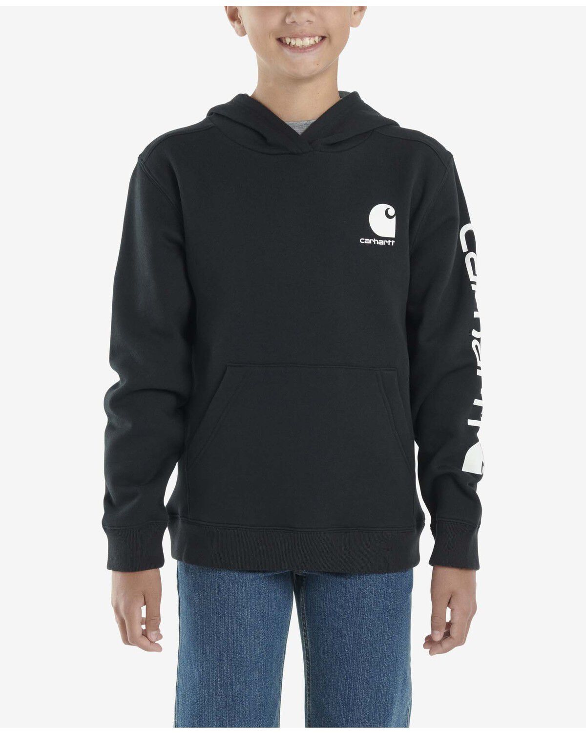 Carhartt Little Boys' Solid Logo Hooded Sweatshirt, Black, hi-res