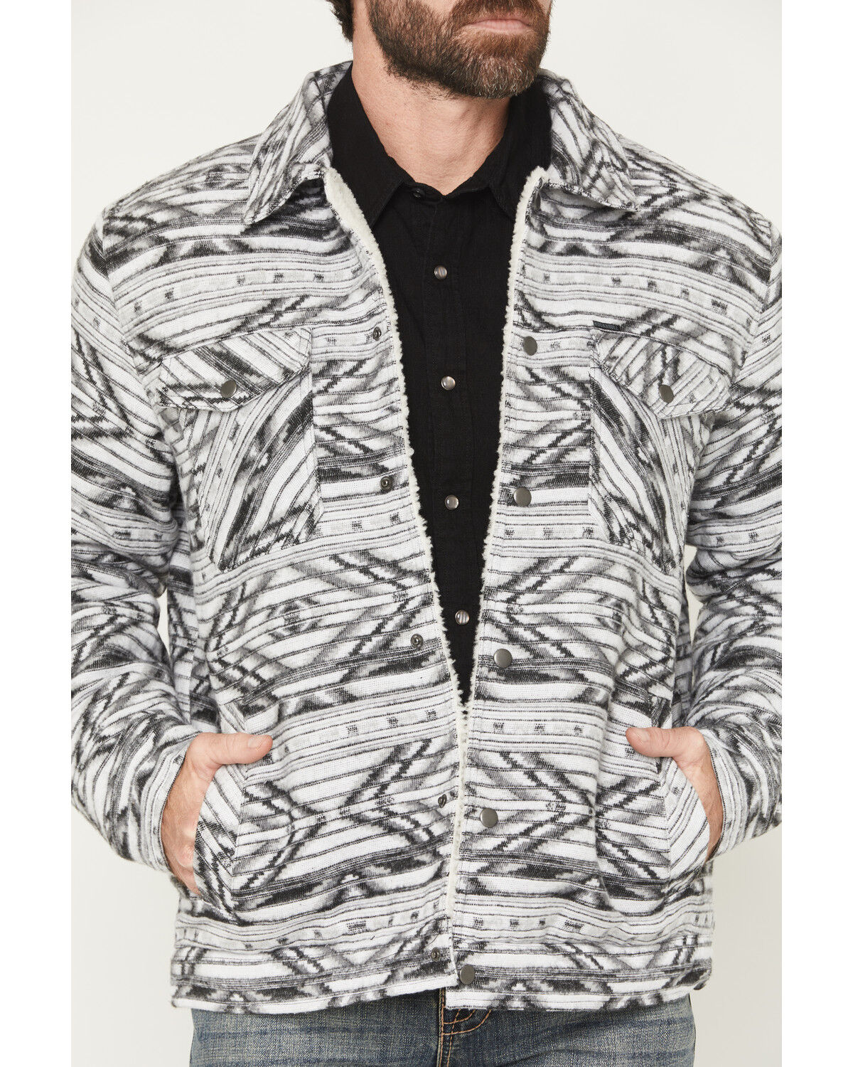Rock & Roll Denim Men's Southwestern Print Berber Lined Shirt Jacket