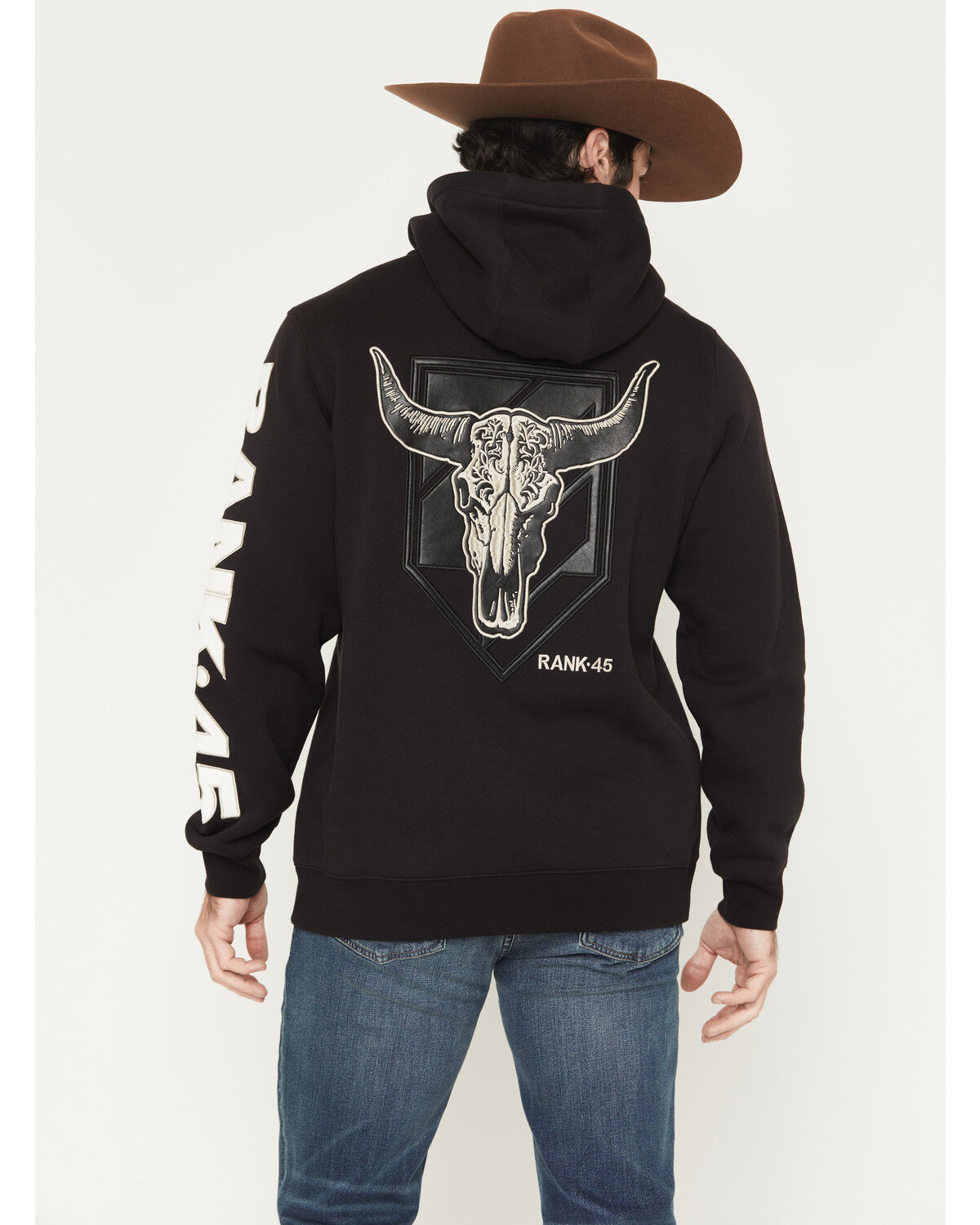 Image #1 - RANK 45® Men's Logo Flank Embroidered Hooded Sweatshirt, Black, hi-res