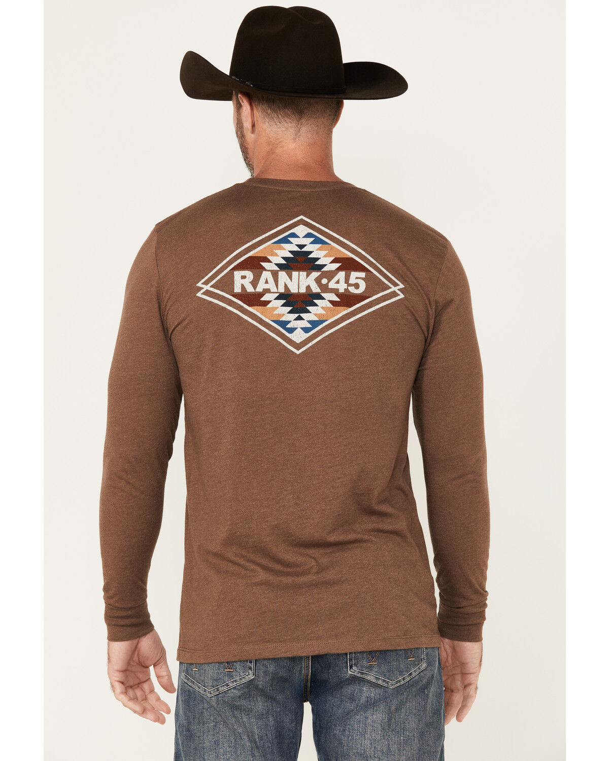Image #1 - RANK 45® Men's Dusty Arena Southwestern Logo Long Sleeve Graphic T-Shirt, Brown, hi-res