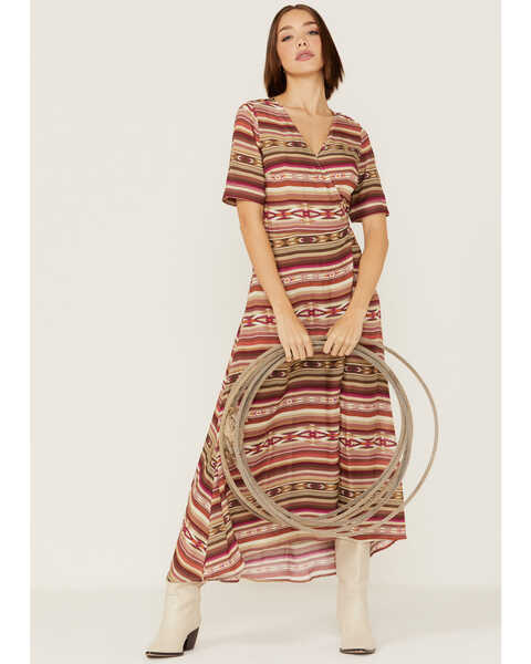 Stetson Women's Southwestern Sunset Serape Print Wrap Dress, Multi, hi-res