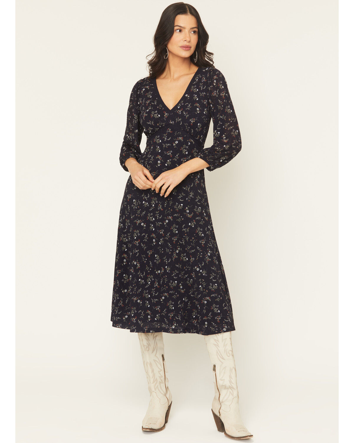 Image #1 - Idyllwind Women's Partner DItsy Floral Print Long Sleeve Midi Dress, Indigo, hi-res
