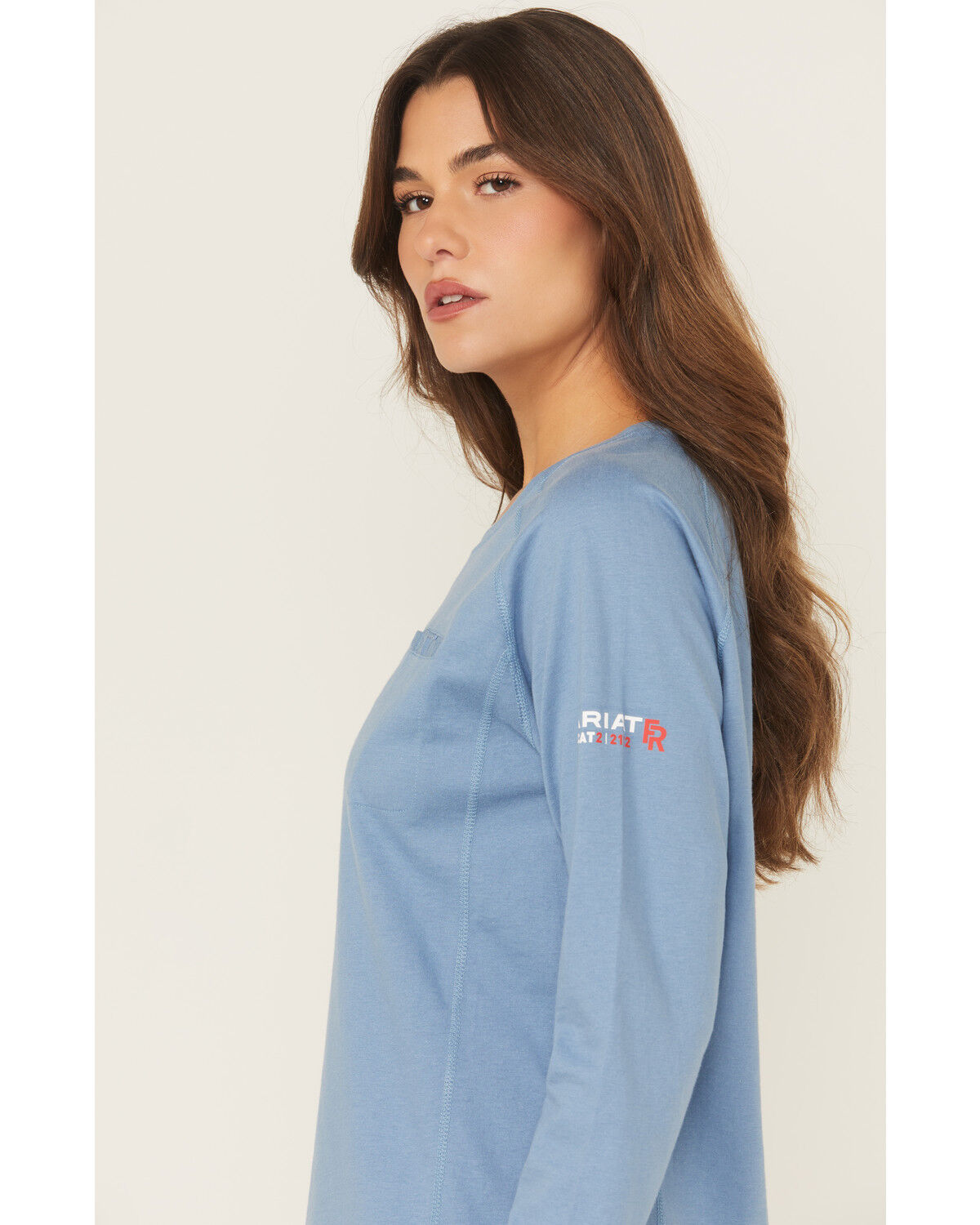 Image #2 - Ariat Women's FR Air Crew Long Sleeve Work Tee, Blue, hi-res