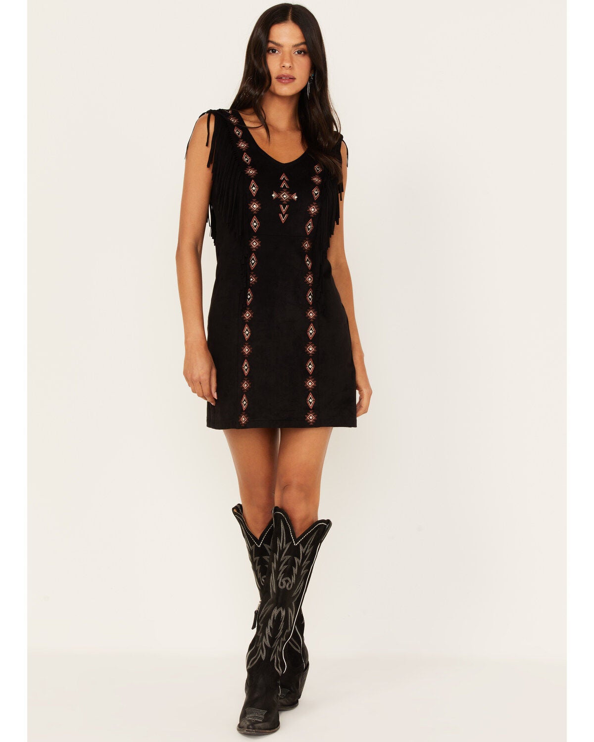Image #1 - Idyllwind Women's Central Pike Fringe Embroidered Dress, Black, hi-res