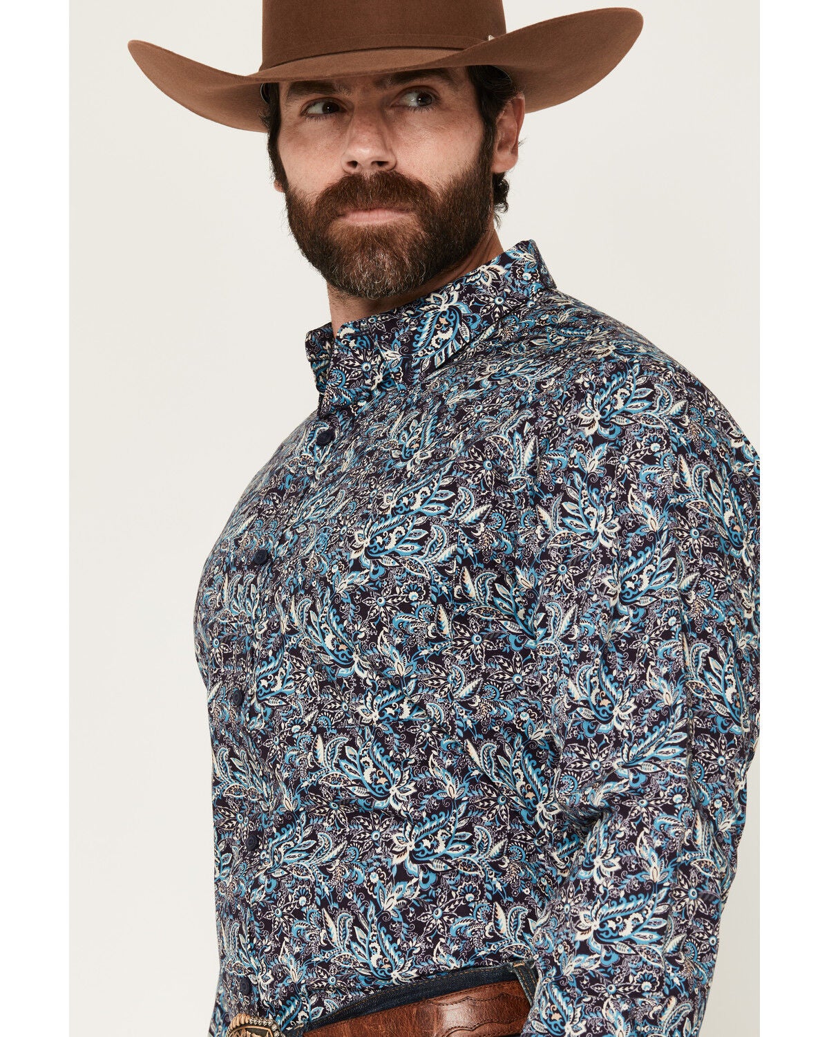 Image #2 - Ariat Men's Clem Paisley Print Long Sleeve Button-Down Western Shirt, Purple, hi-res