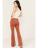 Image #3 - Rock & Roll Denim Women's High Rise Corduroy Button Bargain Bell Flare Jeans, Rust Copper, hi-res