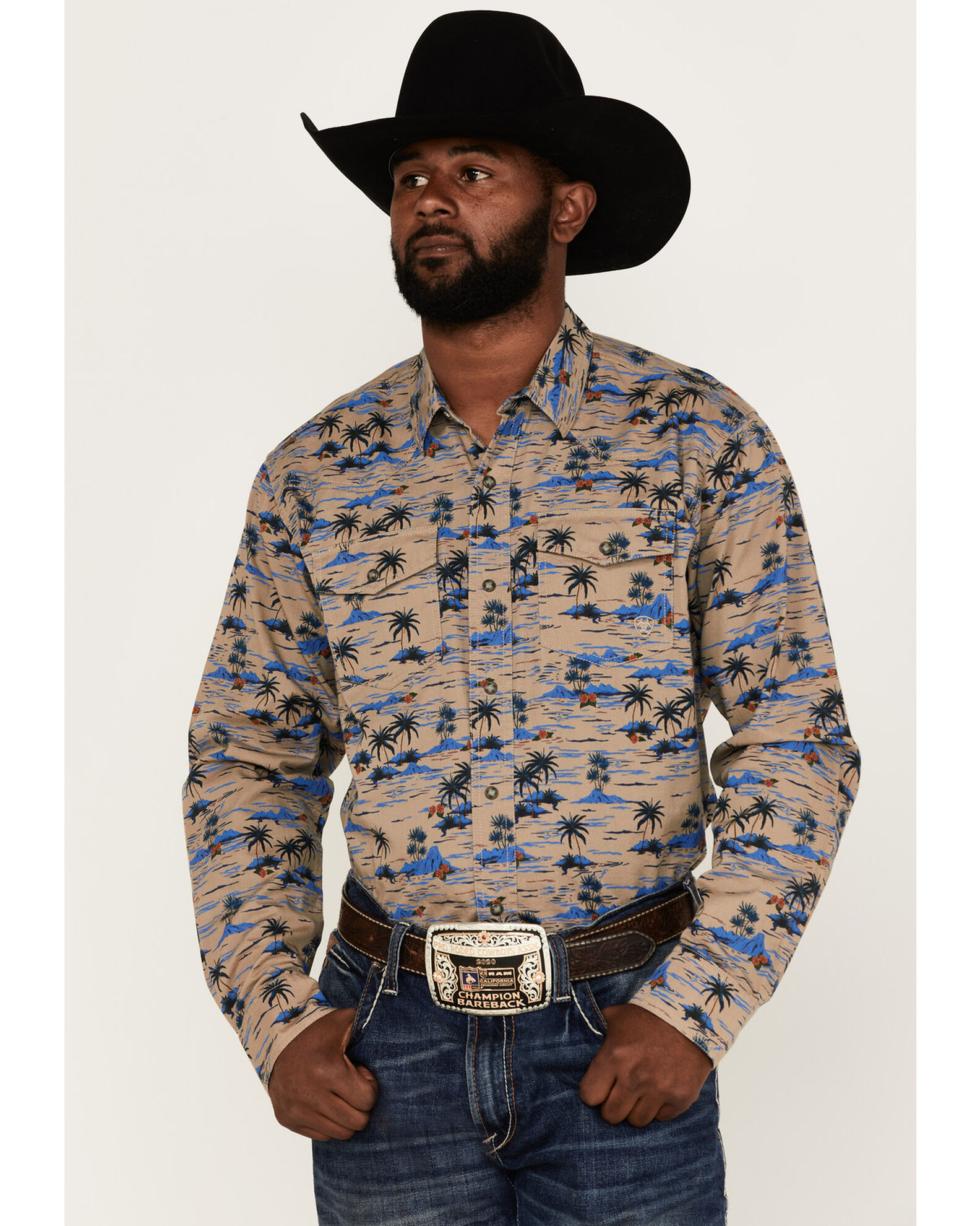 Ariat Men's Hart Retro Tropical Print Long Sleeve Snap Western Shirt