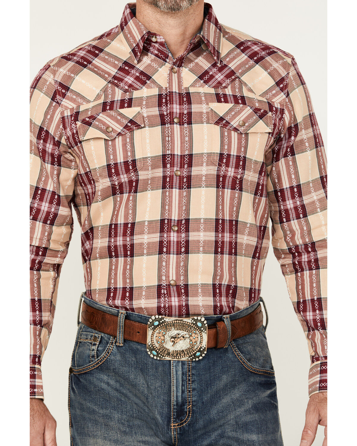 Image #3 - Moonshine Spirit Men's Memory Plaid Print Long Sleeve Snap Western Shirt, Cream, hi-res