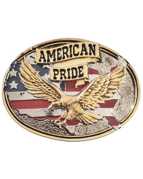 Montana Silversmiths Men's American Pride Attitude Belt Buckle, Silver, hi-res