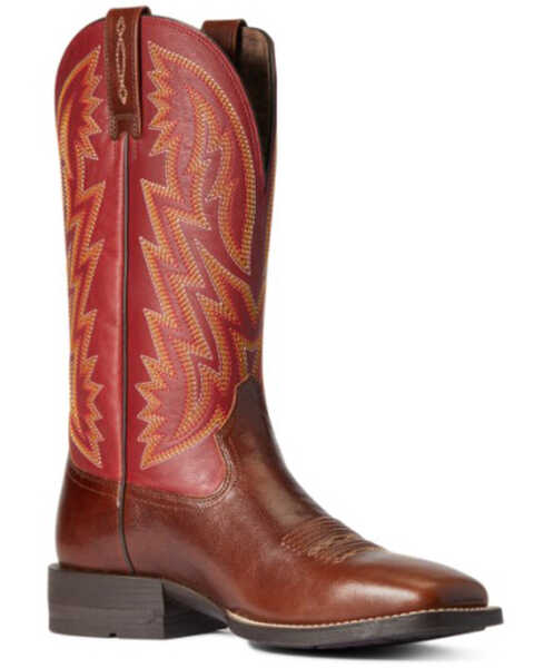 Ariat Men's Crest Macaw Red Dynamic Performance Western Boot - Broad Square Toe, Brown, hi-res