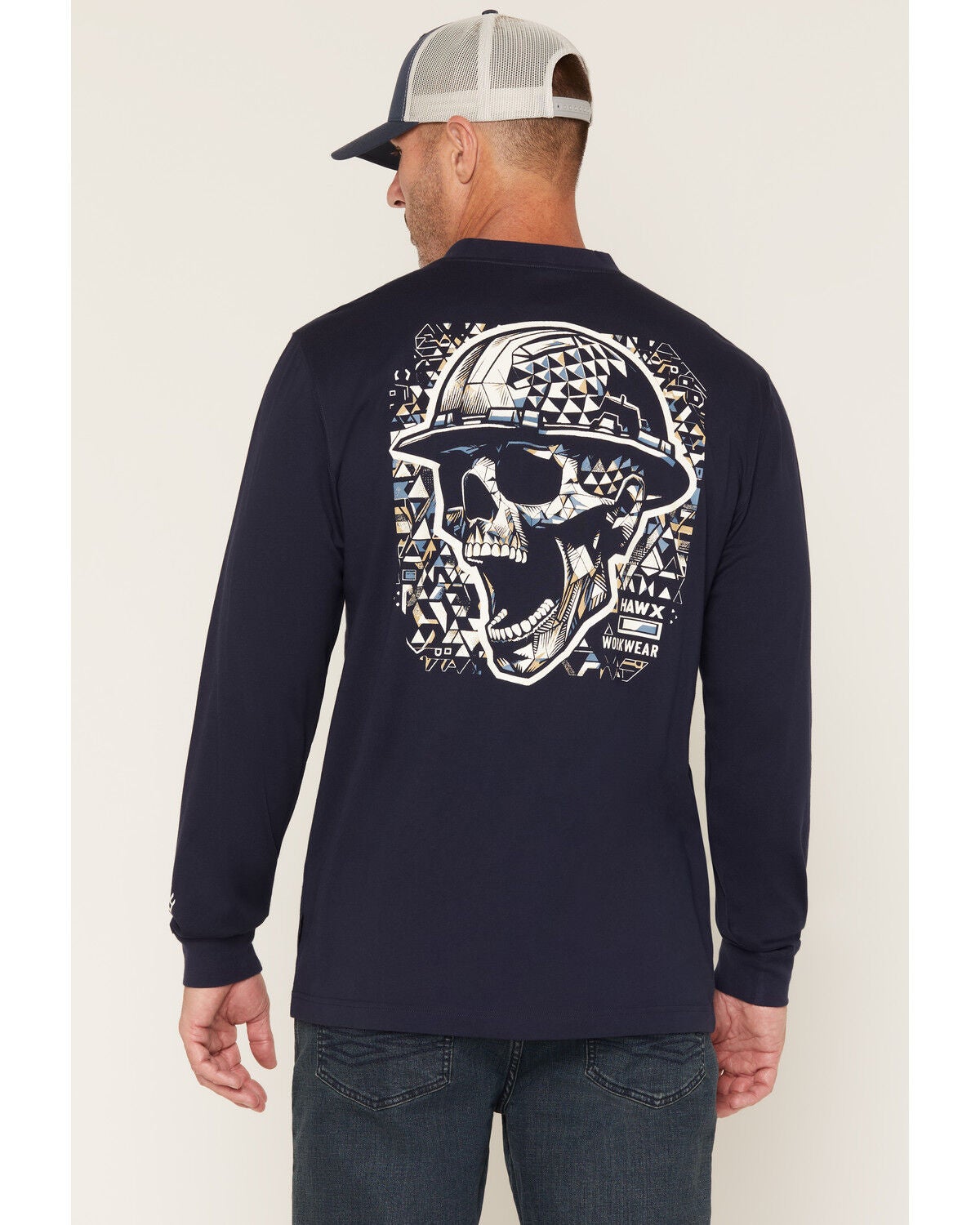 Image #1 - Hawx Men's Scream Long Sleeve Graphic Work T-Shirt, Navy, hi-res