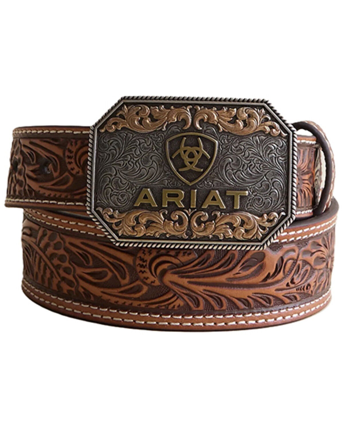 Image #1 - Ariat Kids' Floral Embossed Belt, Tan, hi-res