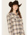 Image #2 - Stillwater Supply Women's Plaid Print Sherpa Lined Shacket, Cream, hi-res