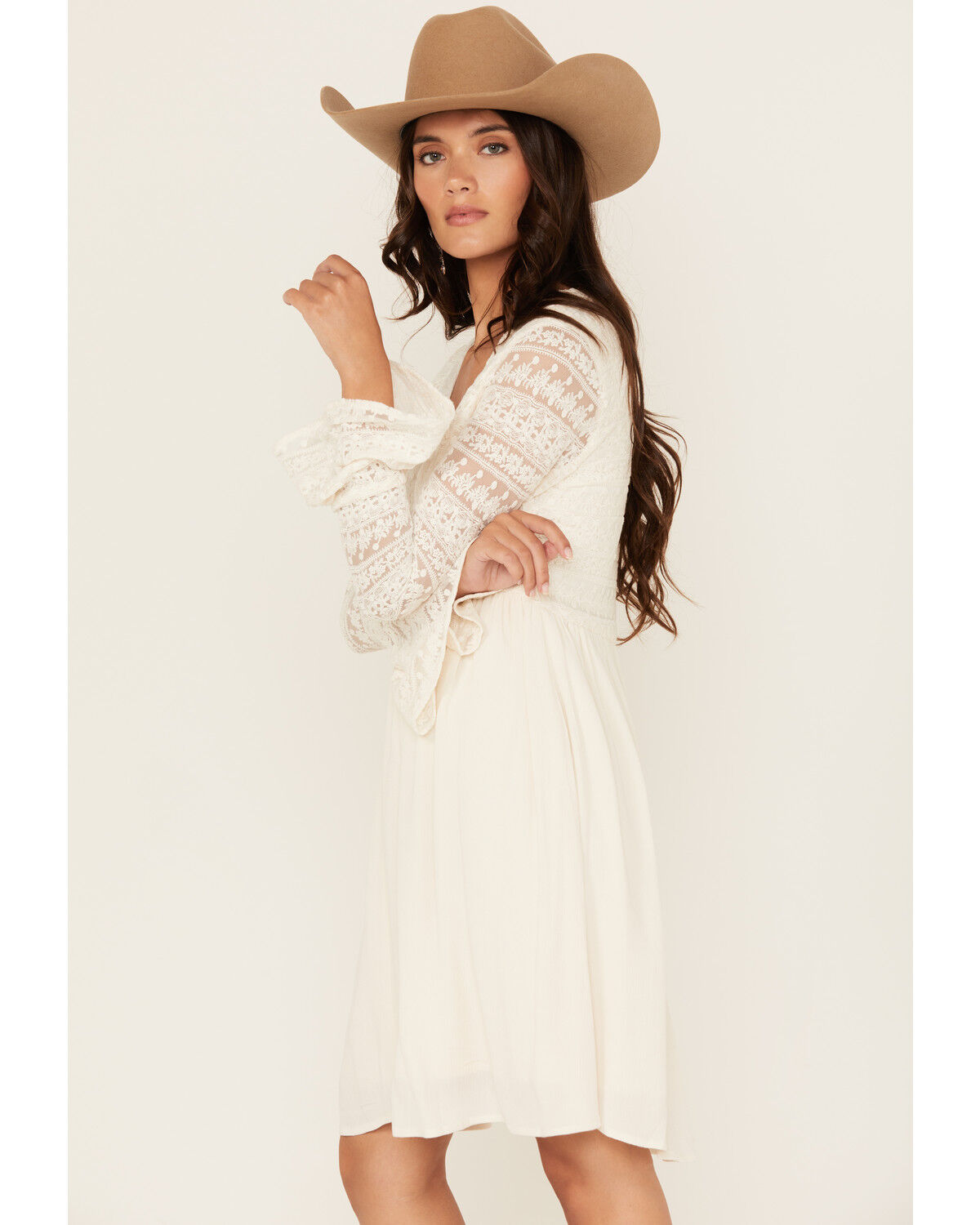Image #2 - Shyanne Women's Lace Long Sleeve Button-Down Mini Dress, Off White, hi-res