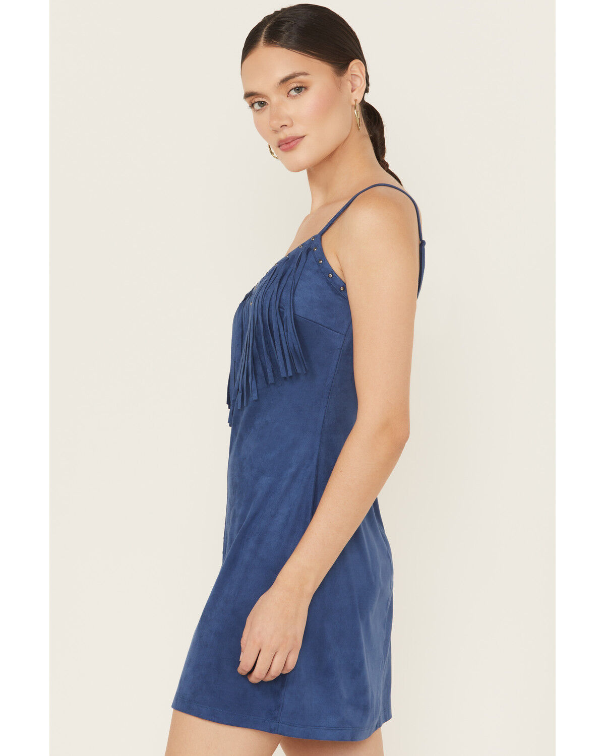 Product Name:  Idyllwind Women's Faux Suede Studded Fringe Sleeveless Mini Dress