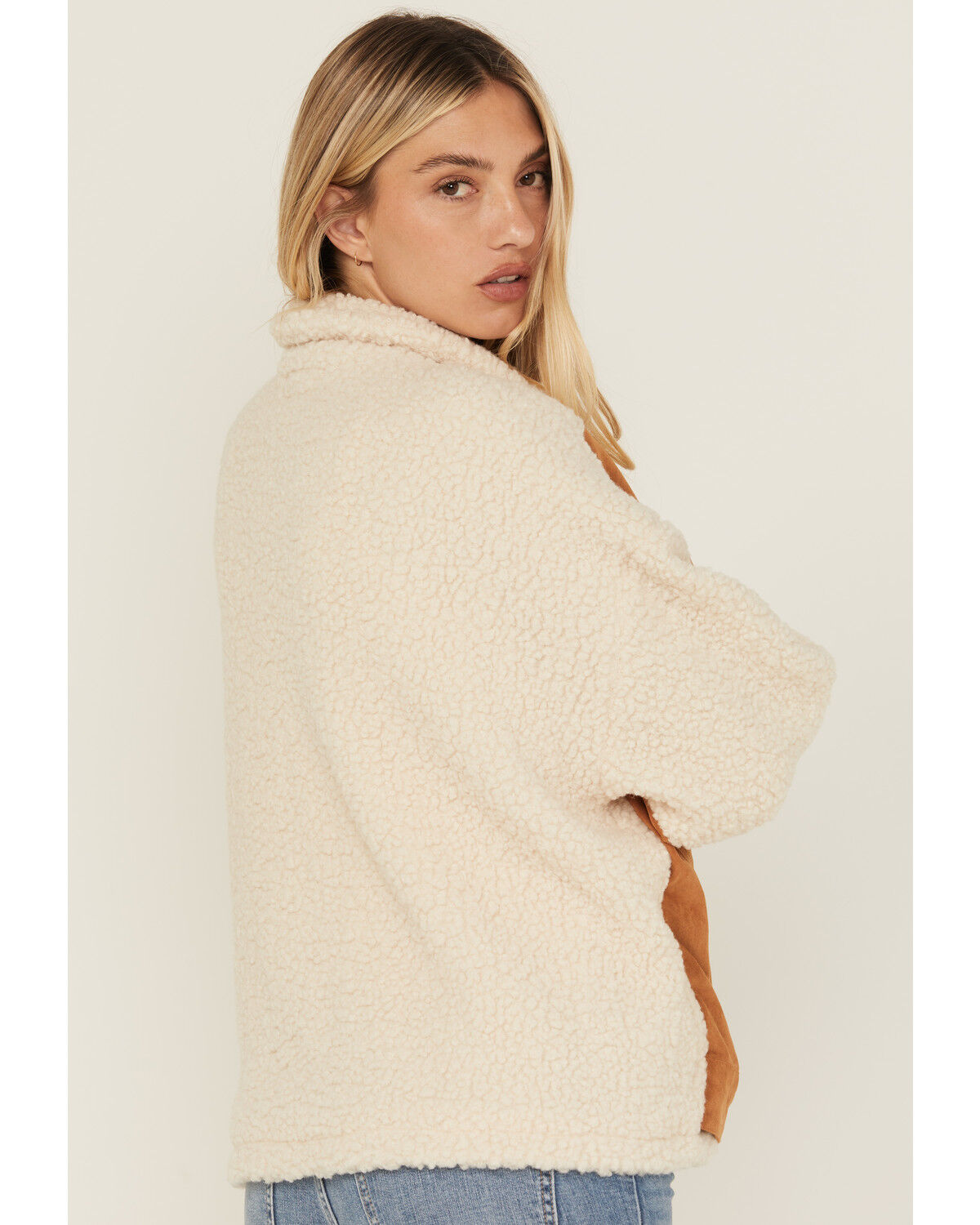 Image #4 - BLANKNYC Women's Two Tone Sherpa Suede Jacket, Camel, hi-res