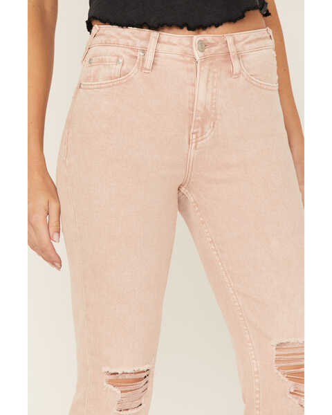 Image #2 - Cleo + Wolf Women's Distressed High Rise Straight Jeans, Peach, hi-res