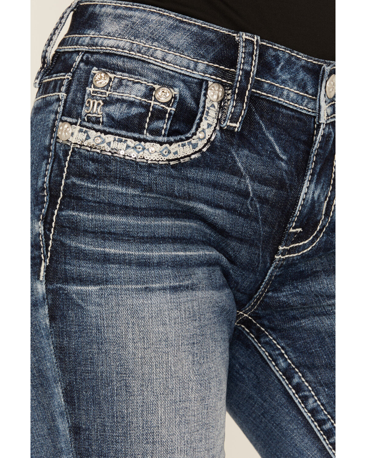 Image #4 - Miss Me Women's Medium Wash Embroidered 34" Bootcut Stretch Denim Jeans, Medium Wash, hi-res