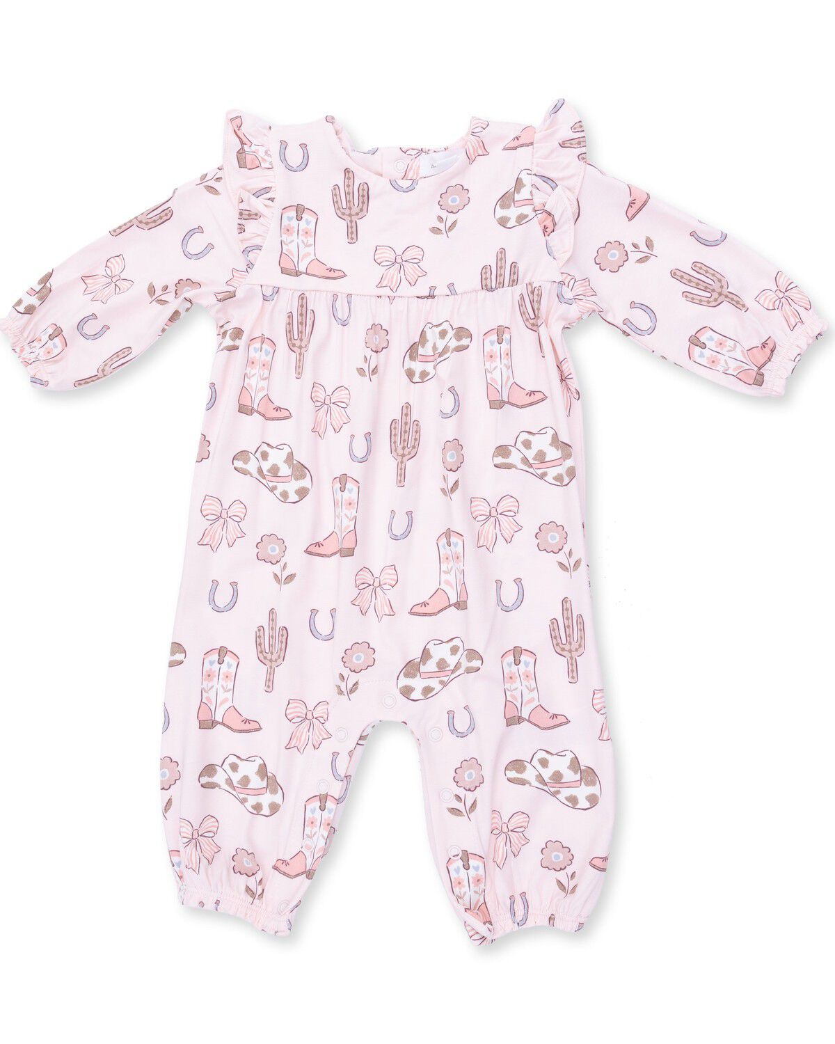 Image #1 - Angel Dear Infant Girls' Boots & Bows Ruffle Long Sleeve Onesie, Pink, hi-res