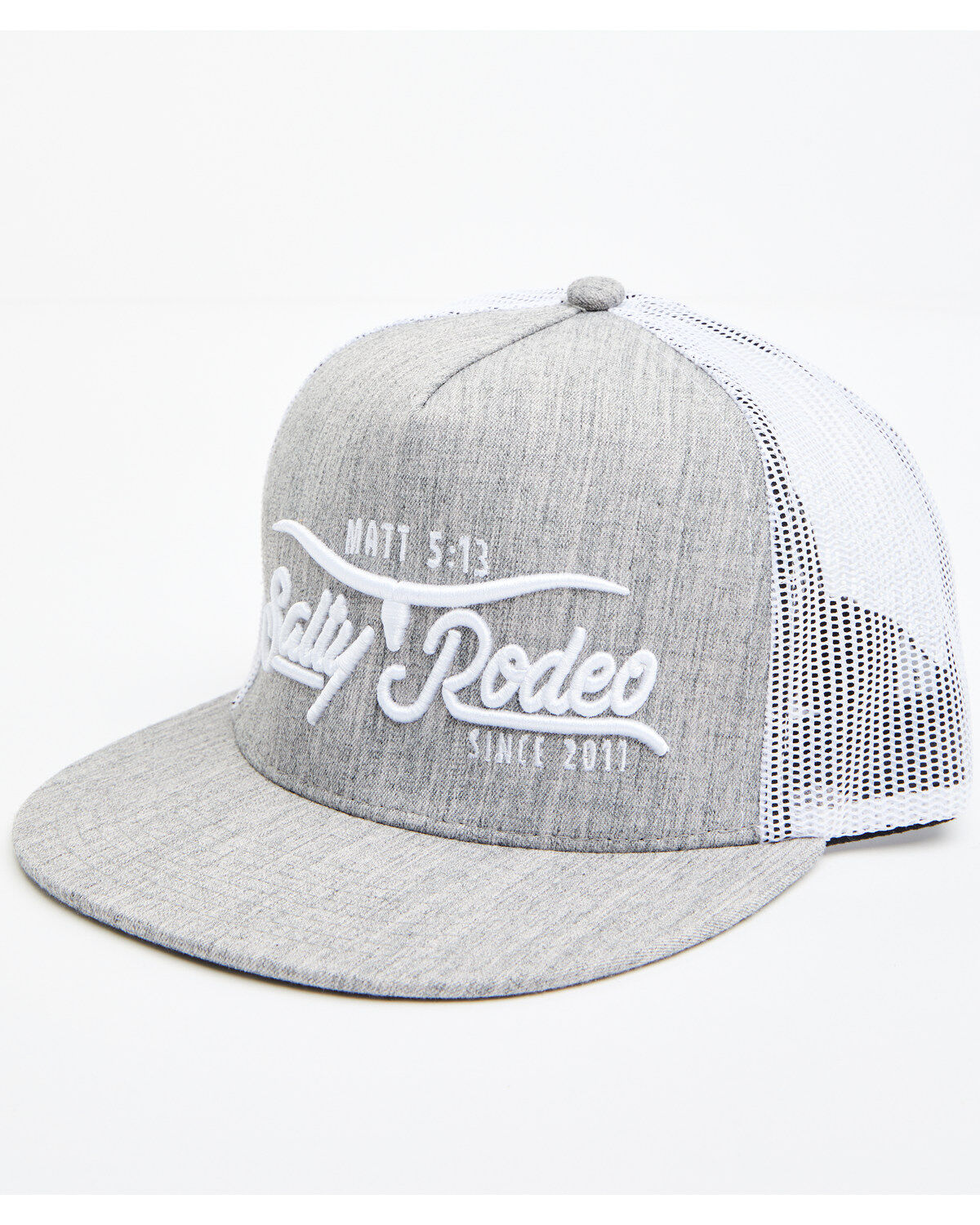 Image #1 - Salty Rodeo Men's Longhorn Logo Embroidered Trucker Cap, Grey, hi-res