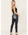 Miss Me Women's Dark Wash Mid Rise Embroidered Feather Skinny Jeans, Blue, hi-res
