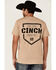 Cinch Men's Heather Khaki Pointed Logo Graphic Short Sleeve T-Shirt , Tan, hi-res
