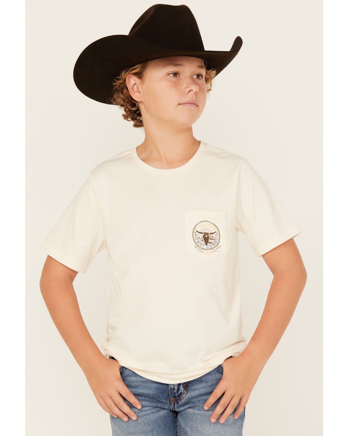 Sable Sky Boys' Howdy Short Sleeve Graphic T-Shirt, Cream, hi-res